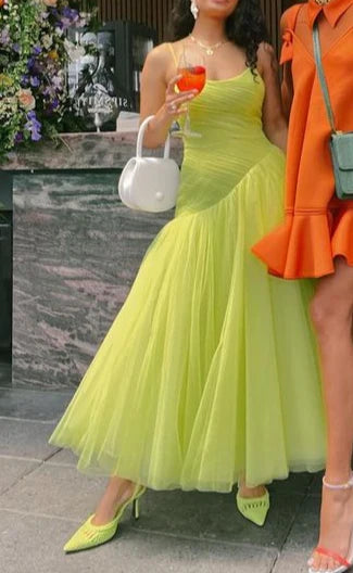 Luolandi Charming Spaghetti Straps A-Line Tulle Long Party Dress Fashion Evening Dress